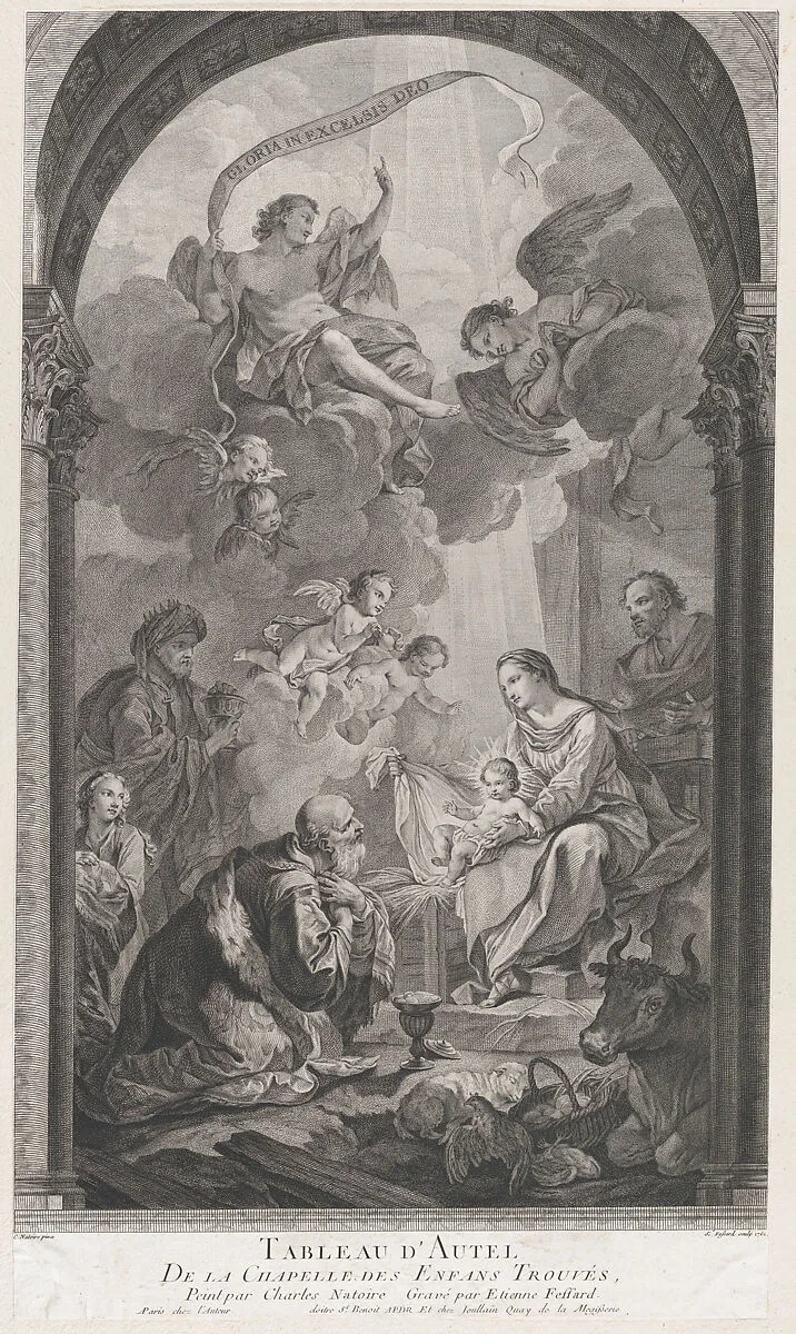 The Chapel of the Enfants-Trouvés in Paris: Les Rois mages Gaspard et Melchoir adorant l'Enfant Jésus — Charles Joseph Natoire|Etienne Fessard