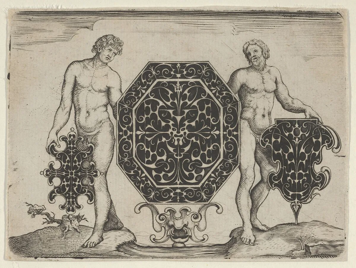 Octagonal Case and Two Other Motifs Held by Ignudi — Giovanni Battista Costantini