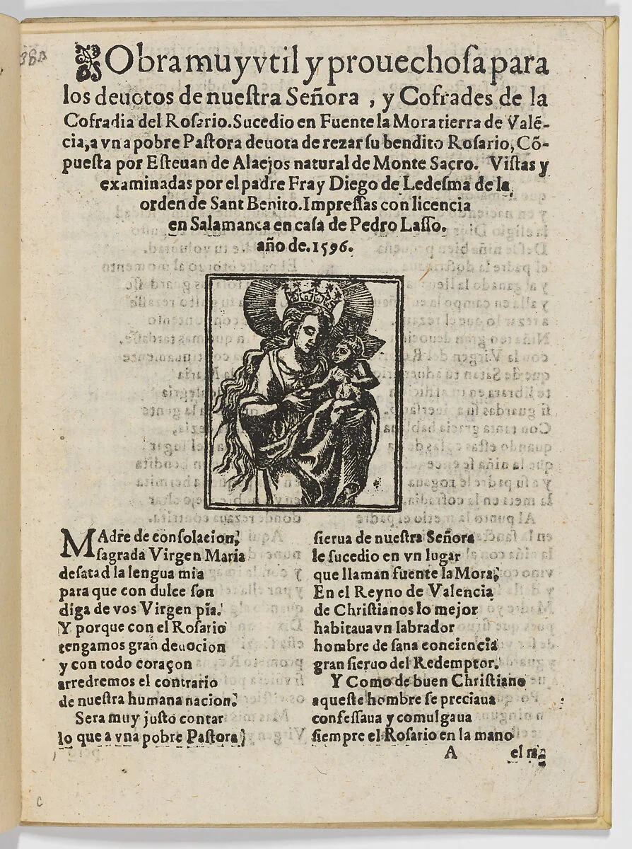 'Obra muy útil y provechosa para los devotos de nuestra Señora ... Rosario', Salamanca 1592 — Esteban de Alaejos|Pedro Laso