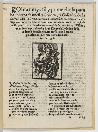 'Obra muy útil y provechosa para los devotos de nuestra Señora ... Rosario', Salamanca 1592