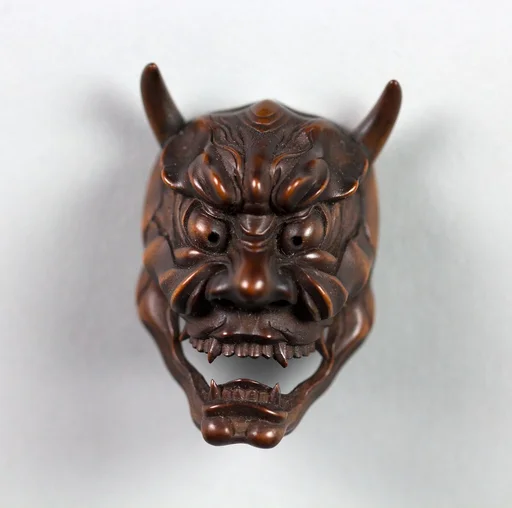 般若面木彫根付|Netsuke of Hannya Noh Mask