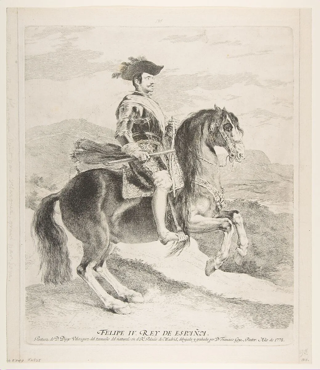 Philip IV on horseback, after Velázquez — Velázquez (Diego Rodríguez de Silva y Velázquez)|Goya (Francisco de Goya y Lucientes)