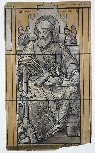 Cartoon for window, Wycliffe, St. John's Chapel Episcopal Divinity School, Cambridge, Massachusetts — Louis C. Tiffany|Tiffany Studios|Frederick Wilson