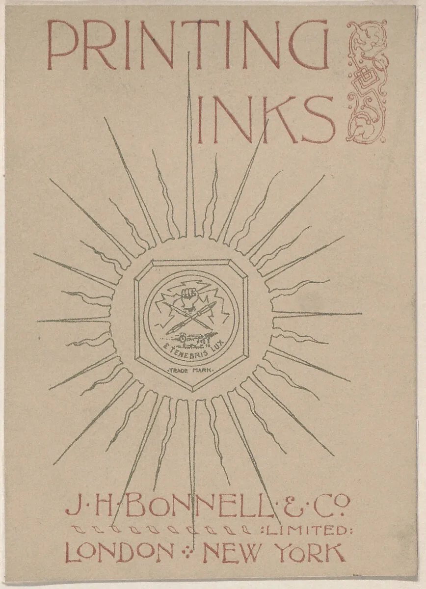 Trade Card for J. H. Bonnell & Co., Print Ink Seller — Anonymous, British, 19th century