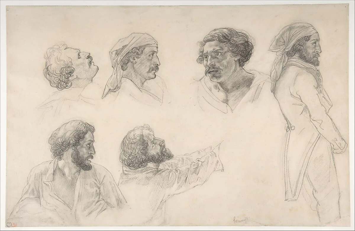 Six studies for Corréard and Savigny in the "Raft of the Medusa" — Théodore Gericault