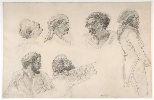 Six studies for Corréard and Savigny in the "Raft of the Medusa"