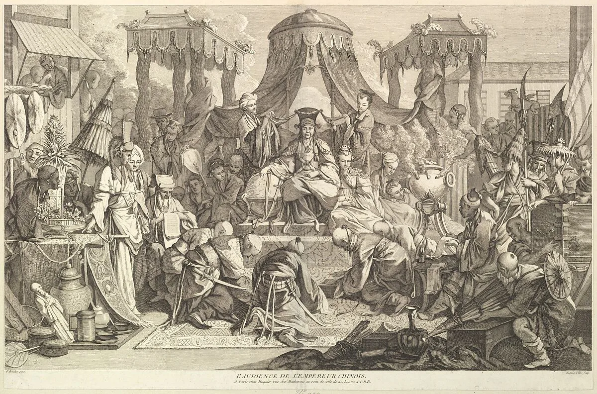 L'audience de l'Empereur chinois (The audience of the Chinese Emperor), from Chinoiseries — Jacques Gabriel Huquier|Chez Huquier|François Boucher