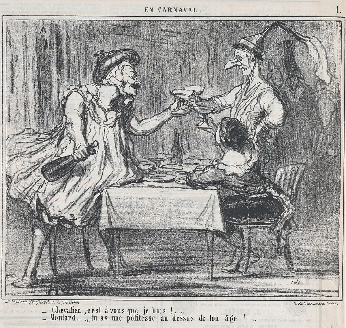 Chevalier..., c'est à vous que je bois!...., from En Carnaval, published in Le Charivari, March 4, 1859 — Destouches|Honoré Daumier|Aaron Martinet