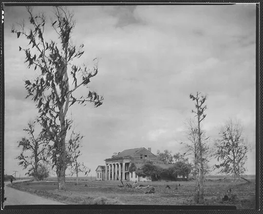 [Dilapidated Greek Revival (Plantation?) House, From Road]