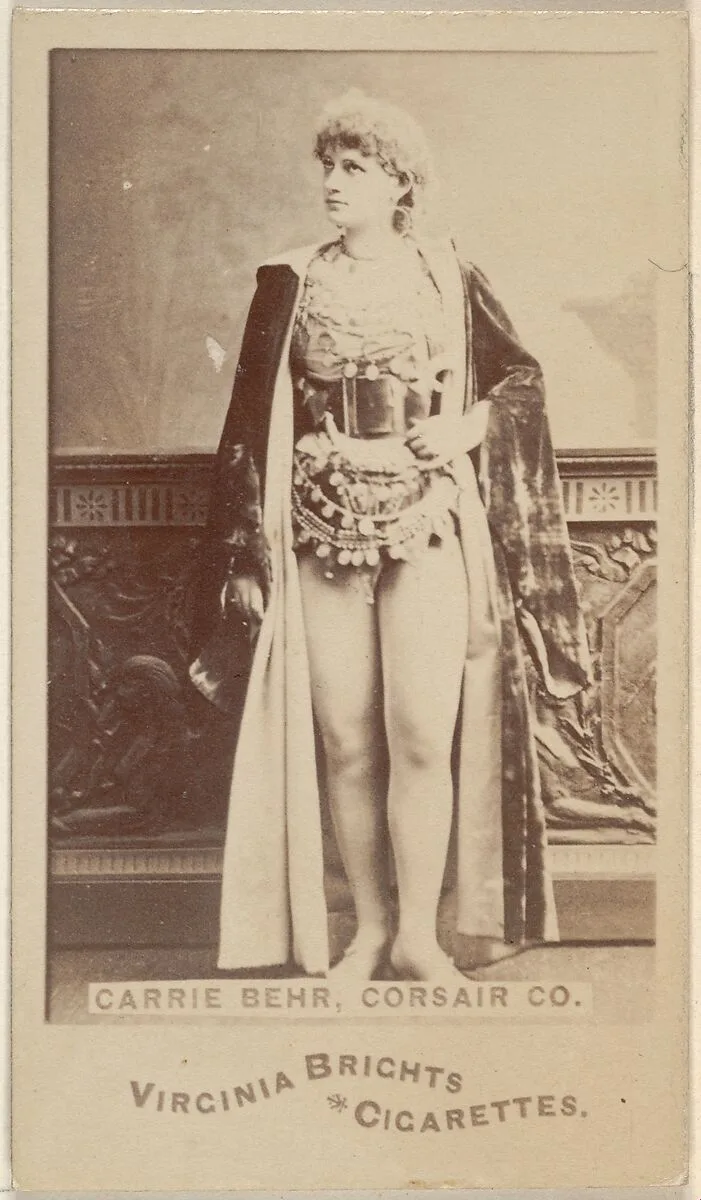 Carrie Behr, Corsair Co., from the Actors and Actresses series (N45, Type 6) for Virginia Brights Cigarettes — Allen & Ginter
