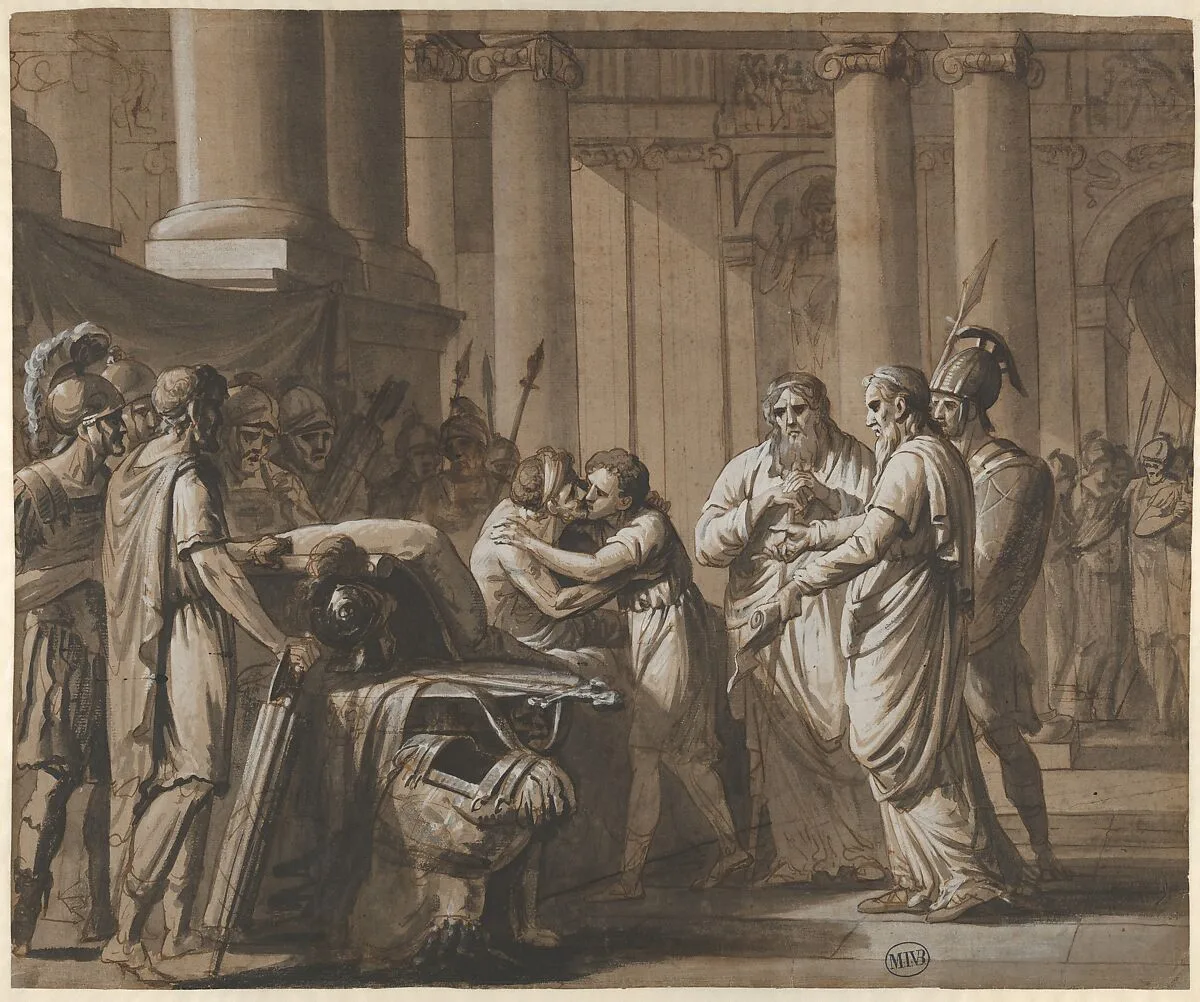 Scene from Roman History, depicting a Youth receiving Armor from a Dying Man (Scipio Africanus and His Son?) — Mathieu-Ignace van Bree