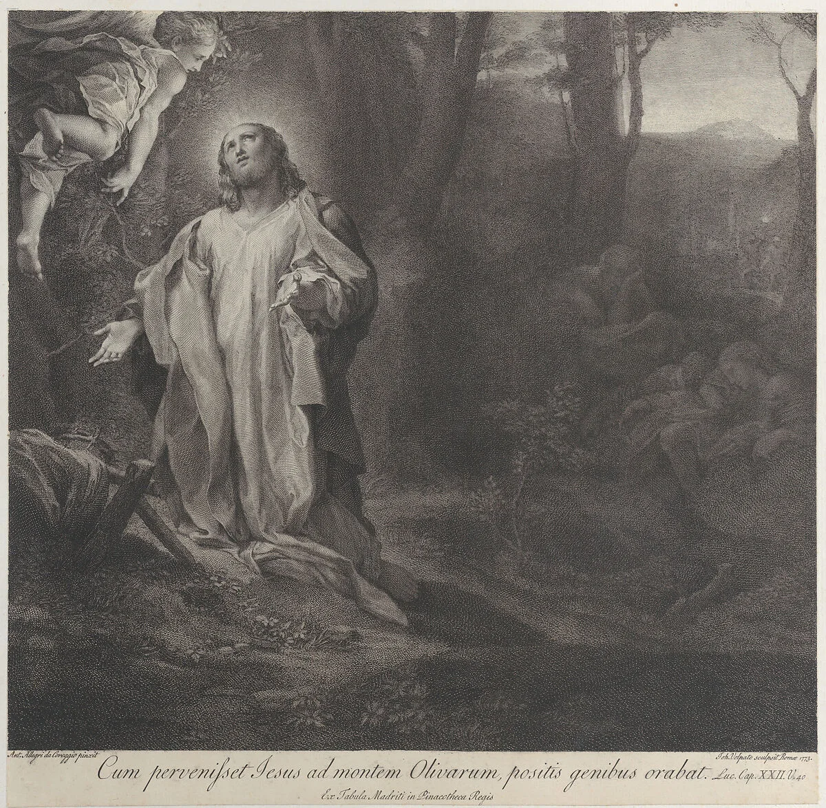 Christ on the Mount of Olives, with an angel at upper left — Stephano Tofanelli|Correggio (Antonio Allegri)|Pietro Antonio Leone Bettelini