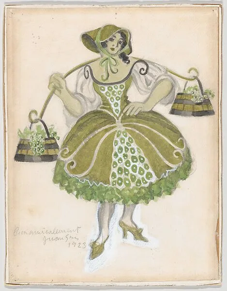 Costume Design for the Shepherdess, for the Ballet 'Les Tentations de la Bergère, premiered at the Théâtre de Monte Carlo, 1924 — Juan Gris