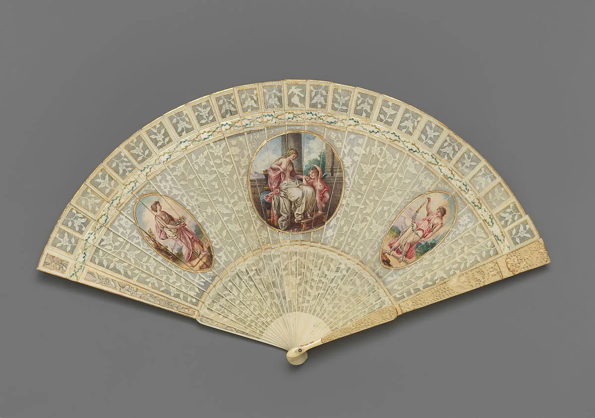 Brisé fan, with representations of classical figures flanking Venus and Cupid — Angelica Kauffmann