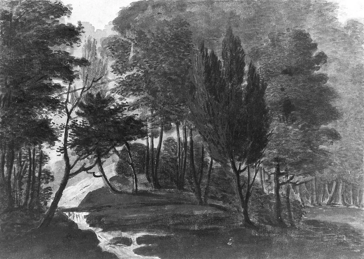 A Woodland Scene (The Sun Reflecting on the Dew, a Garden Scene: Echo, Pennsylvania, A Place belonging to Mr. D. Bavarage, 1808) — Pavel Petrovich Svinin|William Russell Birch