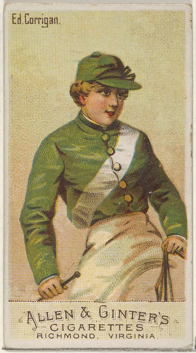 Edward Corrigan, from the Racing Colors of the World series (N22a) for Allen & Ginter Cigarettes — Allen & Ginter