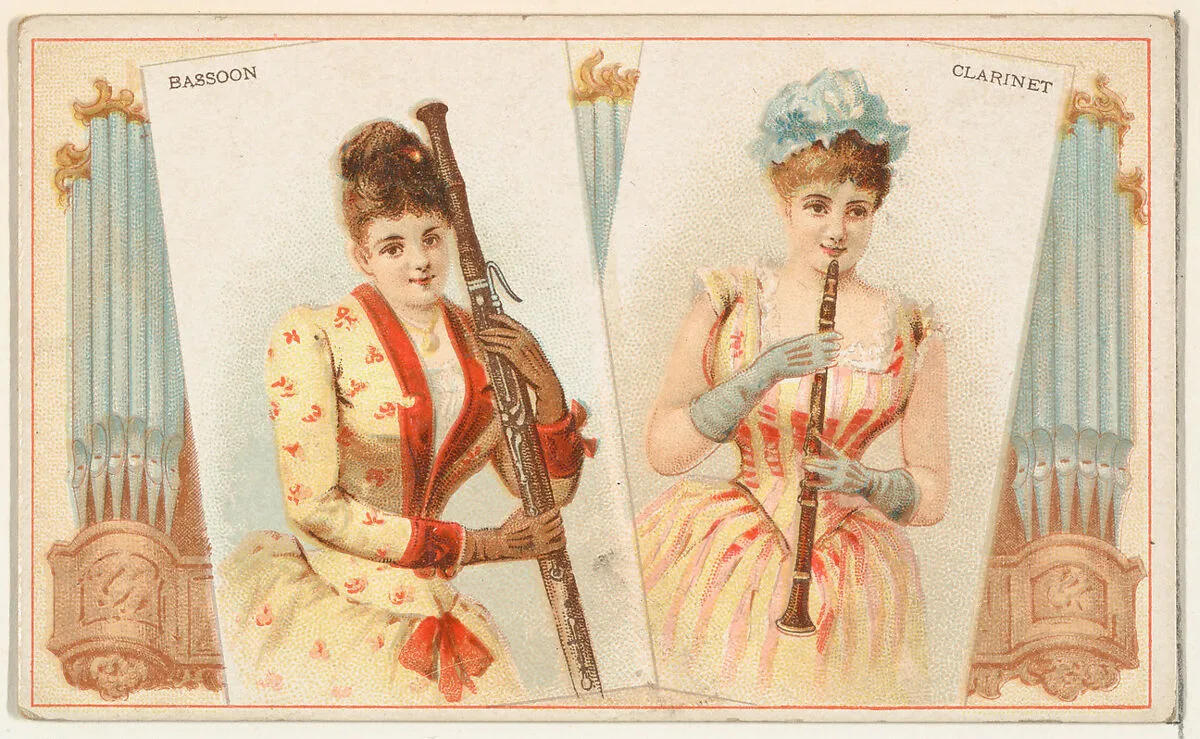 Bassoon and Clarinet, from the Musical Instruments series (N121) issued by Duke Sons & Co. to promote Honest Long Cut Tobacco — W. Duke, Sons & Co.|Schumacher & Ettlinger