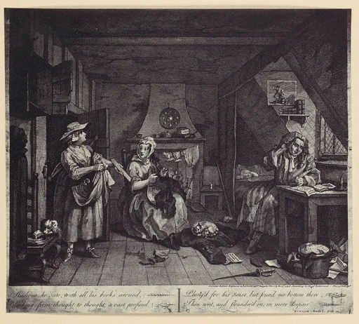 [photo-reproduction of Hogarth's print illustrating the Dunciad, Book I, line III]