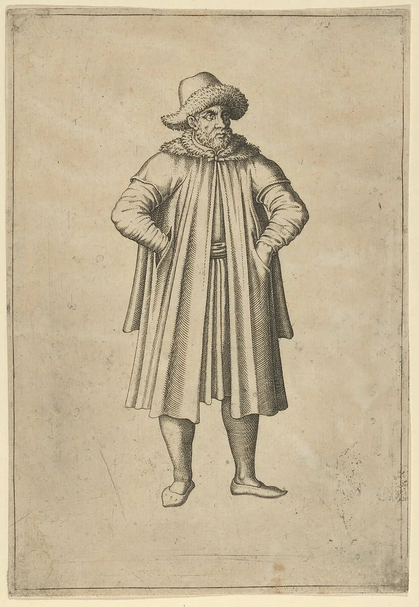 Ragusej Merchant, from 'Les quatre premiers livres des navigations et pérégrinations orientales' by Nicolas de Nicolay — Léon Davent|Anonymous