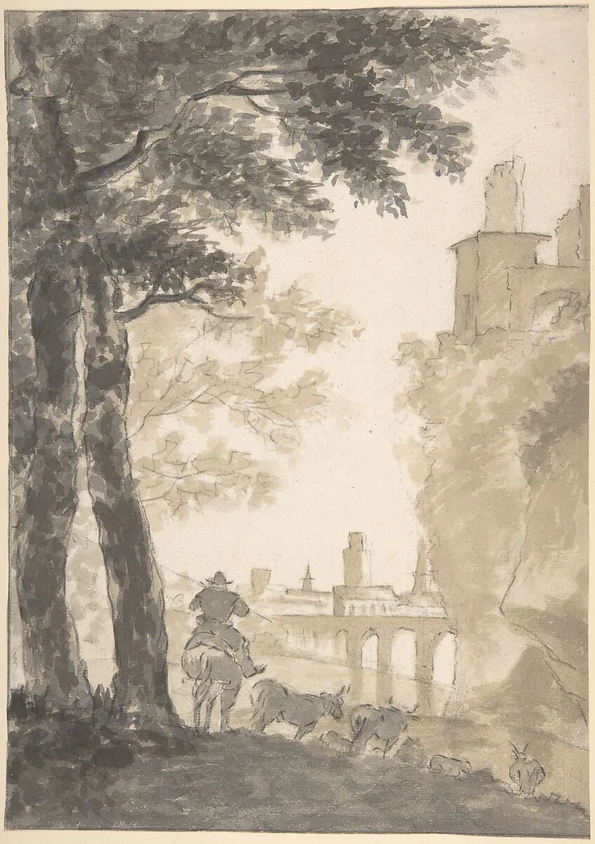 Landscape with a Mounted Herdsman and Cows, a City in the Background — Jan Both