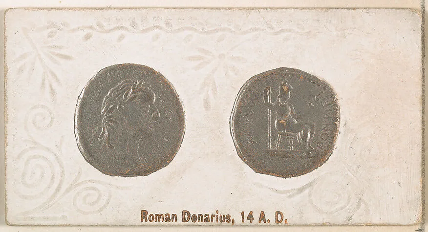 Roman Denarius, 14 A.D., from the Ancient Coins series (N180) issued by Wm. S. Kimball & Co. — William S. Kimball & Company