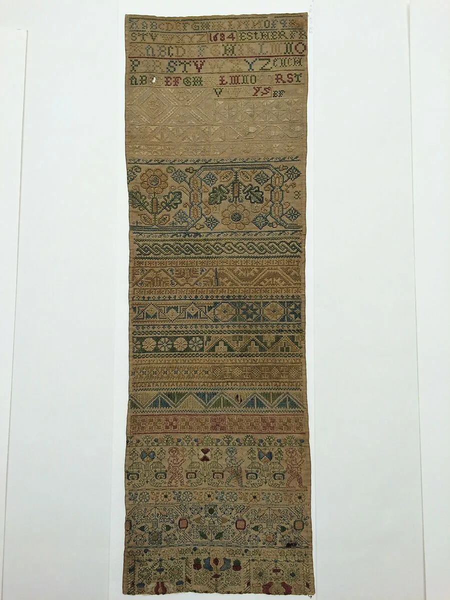 Embroidered band sampler — Esther French