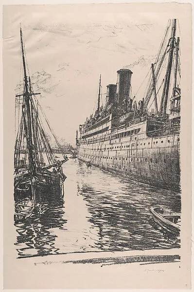 The Tuscania at Glasgow (On the Clyde, no. 5) — Sir Muirhead Bone