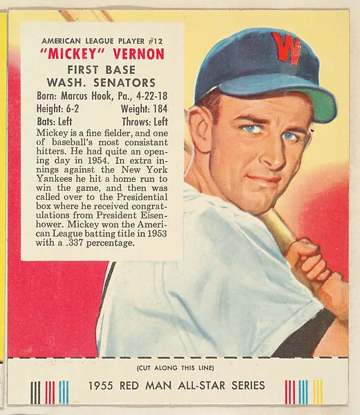 "Mickey" Vernon, from the Major League Baseball series (T235), issued by Red Man Chewing Tobacco — Red Man Chewing Tobacco
