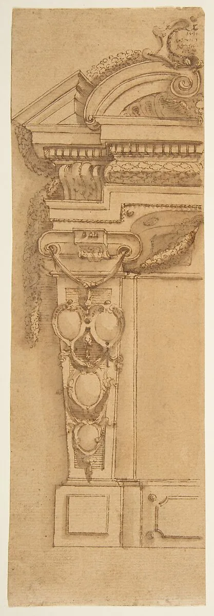 Architectural Design Presenting Two Alternate Solutions (in two fragments) — Anonymous, Italian, 17th century
