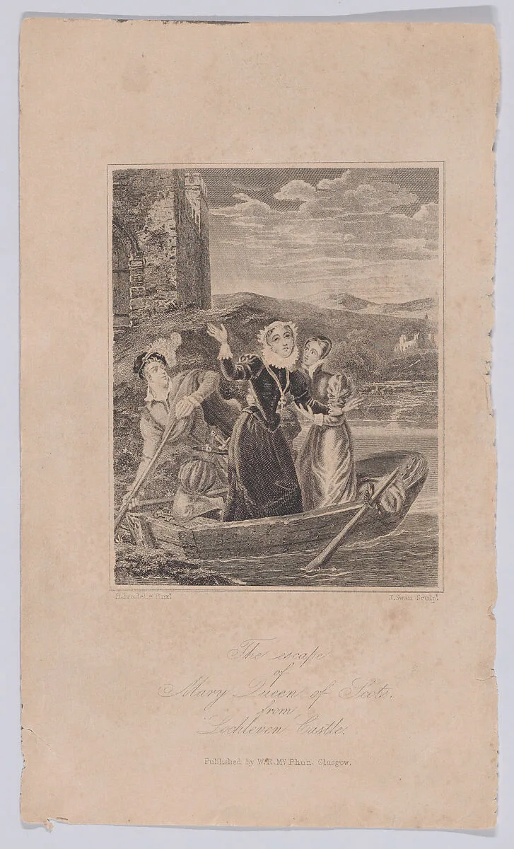 The escape of Mary, Queen of Scots from Loch Leven Castle (frontispiece, from "Mary, Queen of Scots: Her Persecutions, Sufferings, and Trials") — Mary, Queen of Scots|Henri Jean-Baptiste Fradelle|Joseph Swan|William Rae McPhun