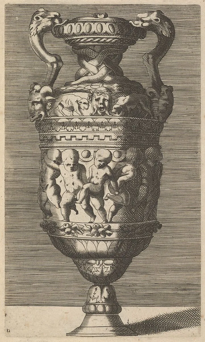 Vase with Dancing Putti — Claes Jansz. Visscher|René Boyvin|Frederick de Wit|Polidoro da Caravaggio|Rosso Fiorentino