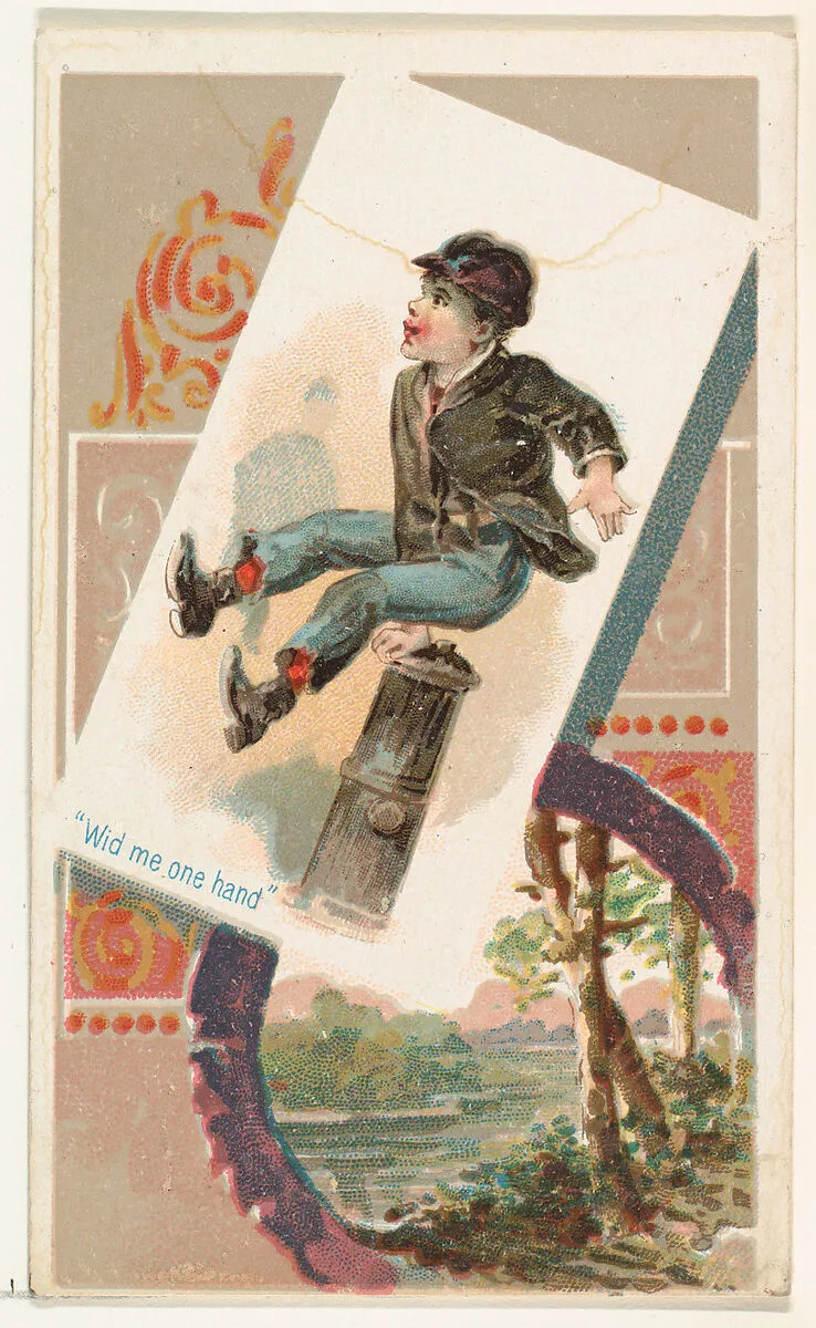 "Wid me one hand," from the Terrors of America set (N136) issued by Duke Sons & Co. to promote Honest Long Cut Tobacco — W. Duke, Sons & Co.|Knapp & Company
