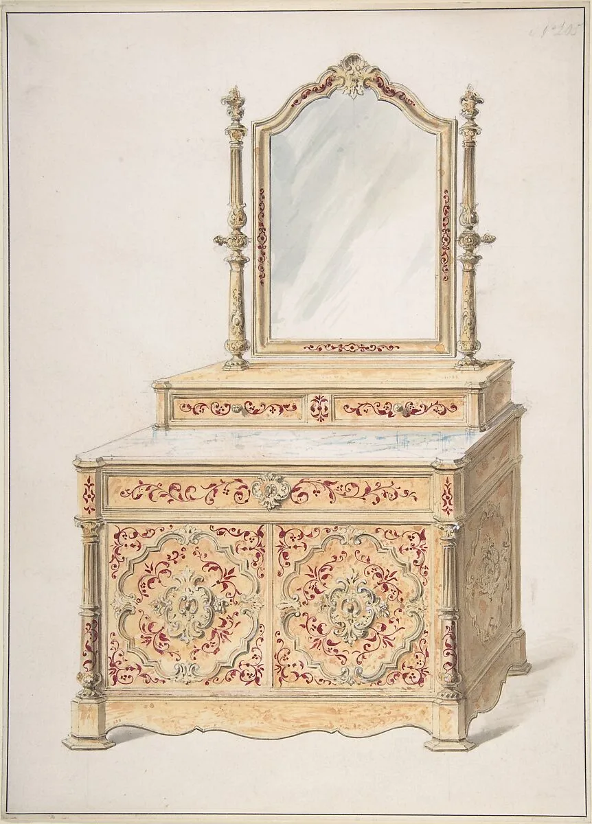Design for a Marble-topped Cabinet and Mirror — Anonymous, British, 19th century