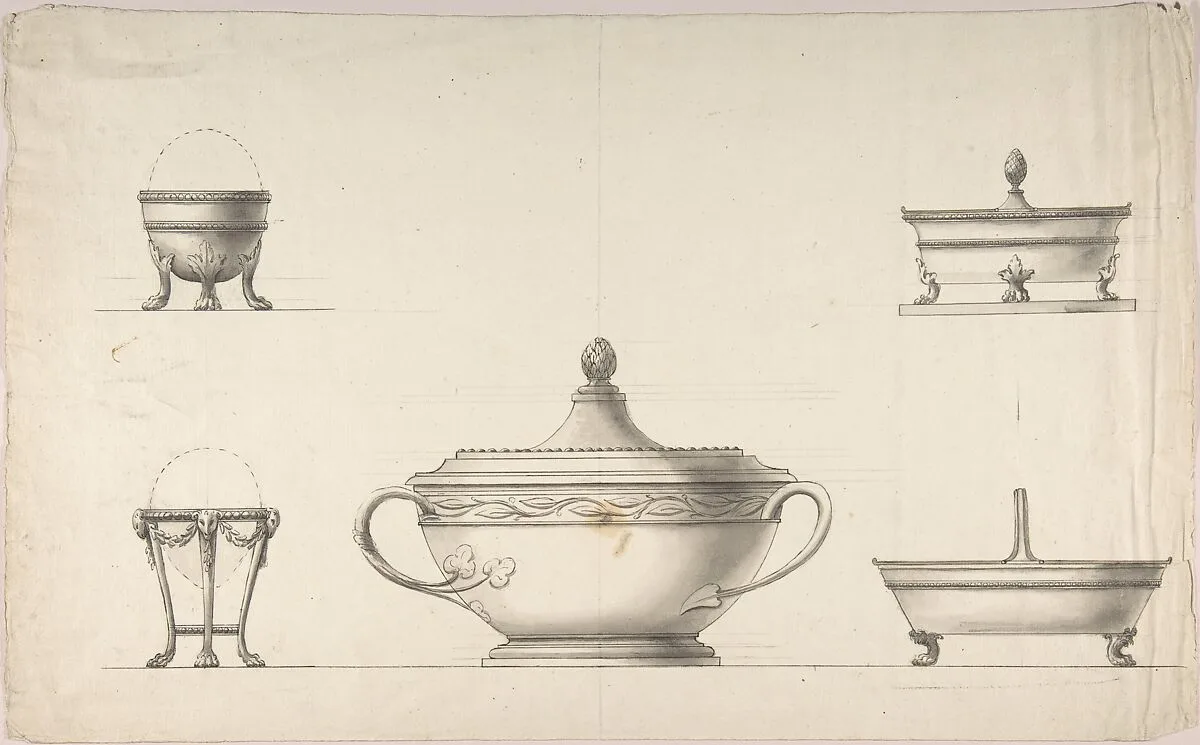 Covered Dish, Two Egg Cups, and Two Salt Cellars — Anonymous, Italian, 19th century