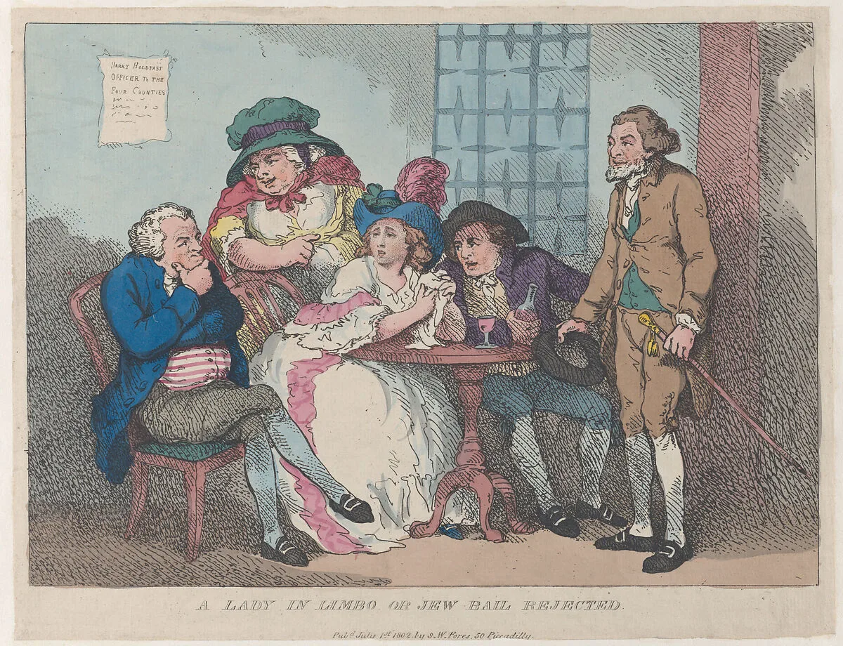 A Lady in Limbo, or Jew Bail Rejected — S. W. Fores|Thomas Rowlandson