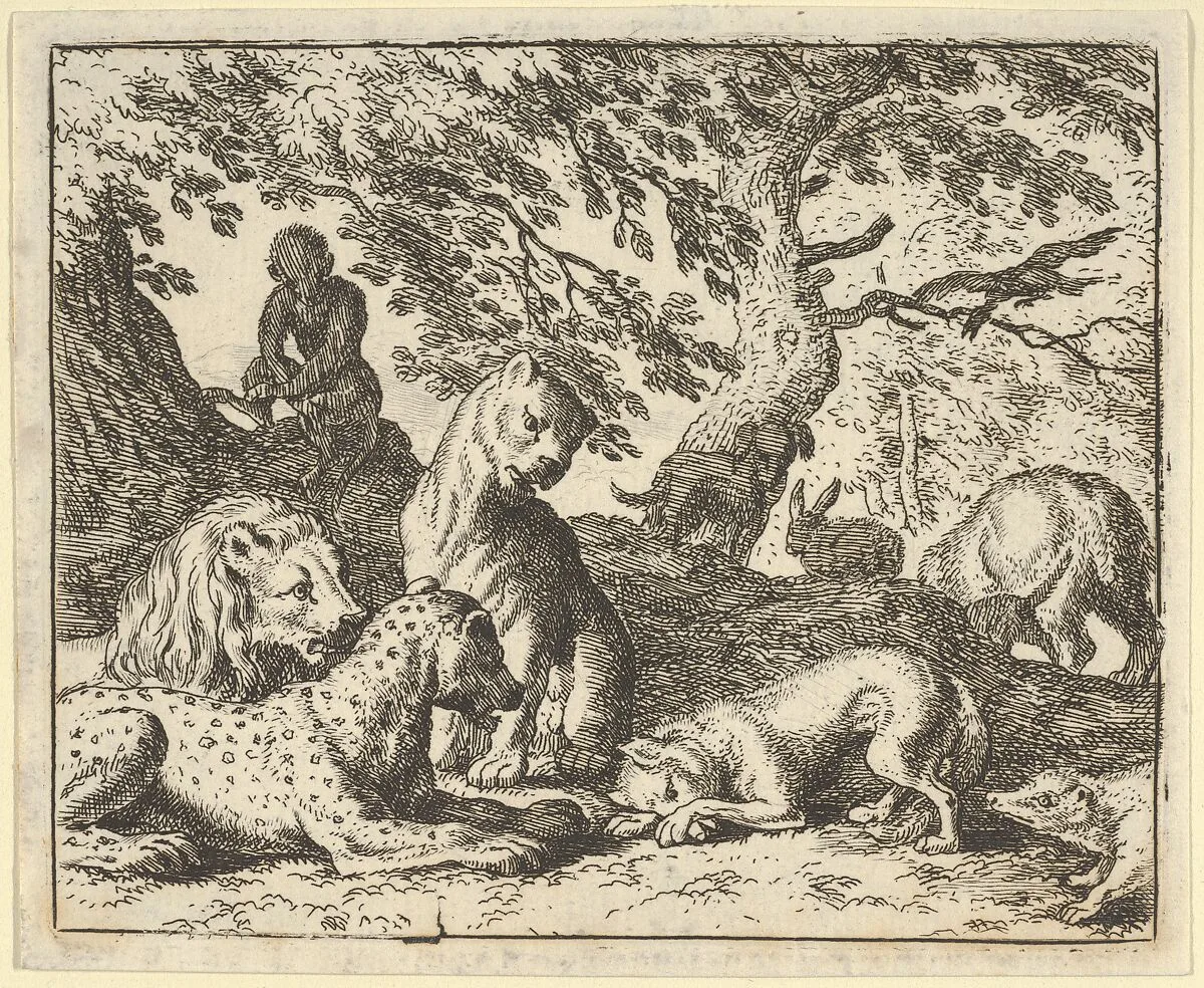 Renard Falsely Accuses His Father of Conspiring Against the Lion from Hendrick van Alcmar's Renard The Fox — Allart van Everdingen