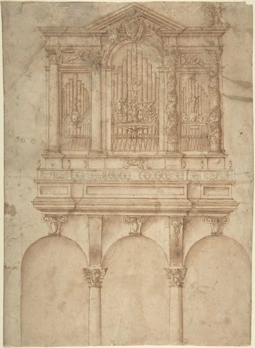 A Pipe Organ with Papal Arms — Anonymous, Italian, 16th century