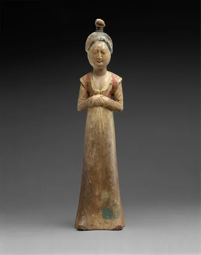 唐 彩繪侍女木俑|Standing Female Attendant