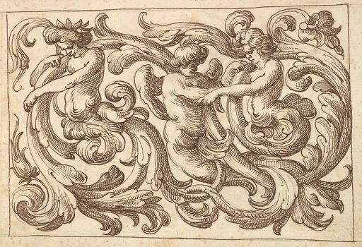 Horizontal Panel Design with Three Young Male Figures Interspersed between Acanthus Rinceaux