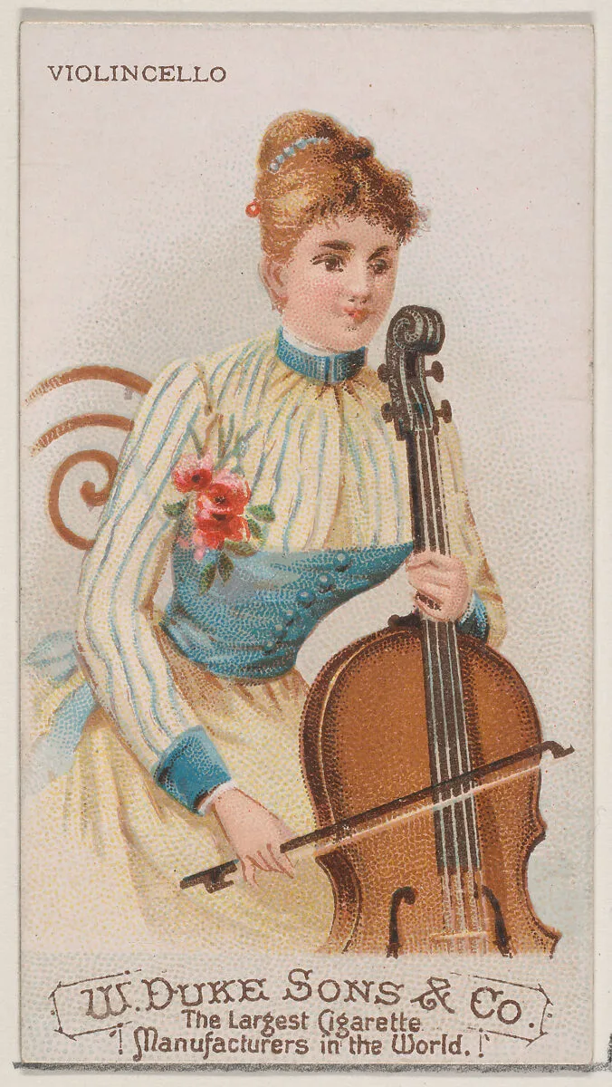 Cello, from the Musical Instruments series (N82) for Duke brand cigarettes — W. Duke, Sons & Co.|Schumacher & Ettlinger