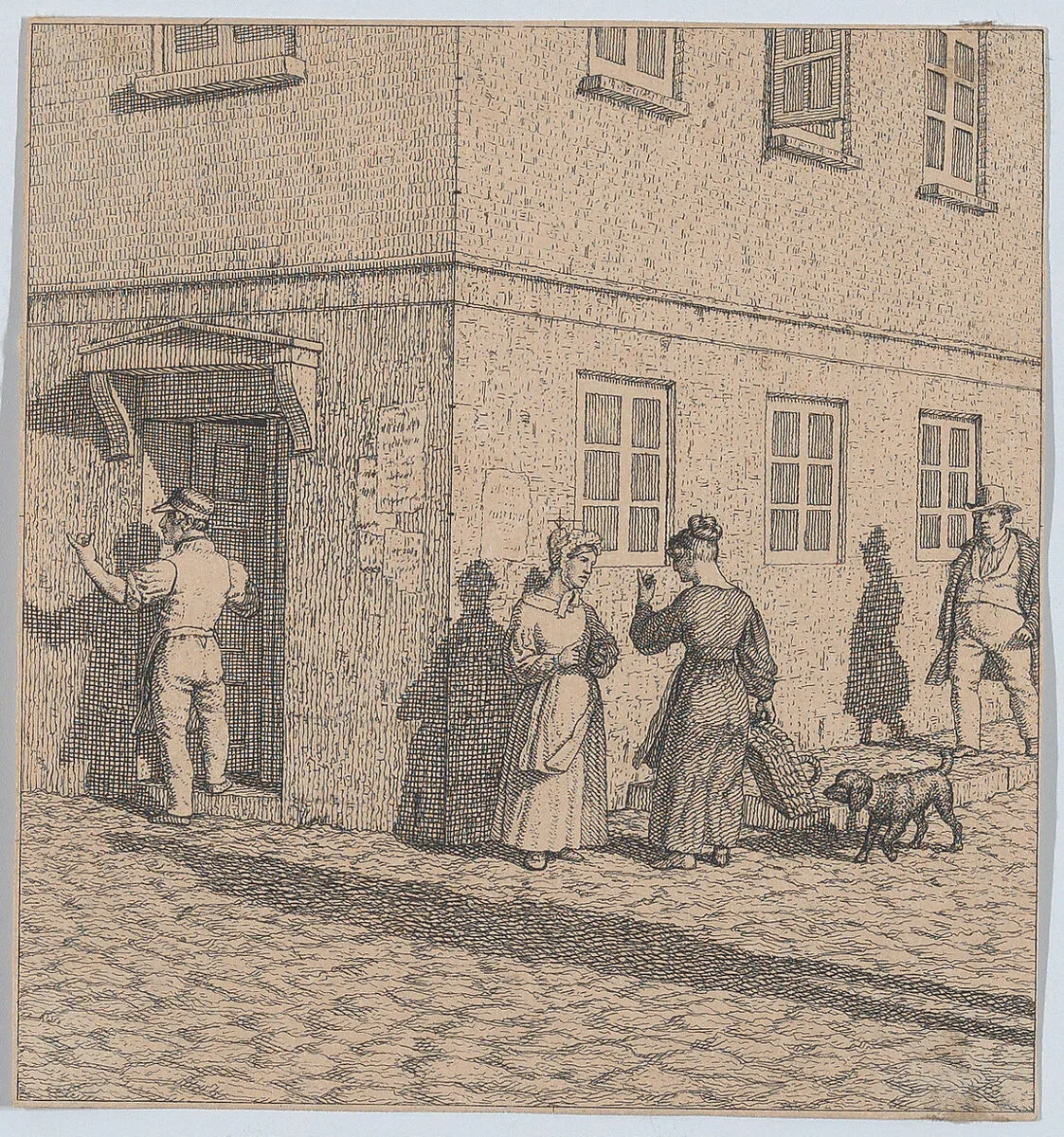 Two women conversing on a street corner, from "Linear Perspective, Applied to the Art of Painting" — Christoffer Wilhelm Eckersberg
