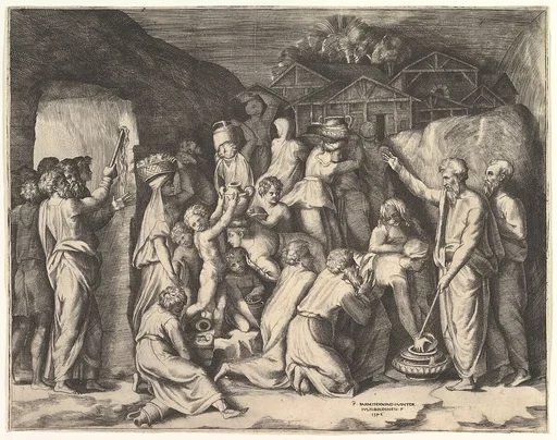 Moses Telling the Israelites to Gather the Manna and Moses Striking the Rock