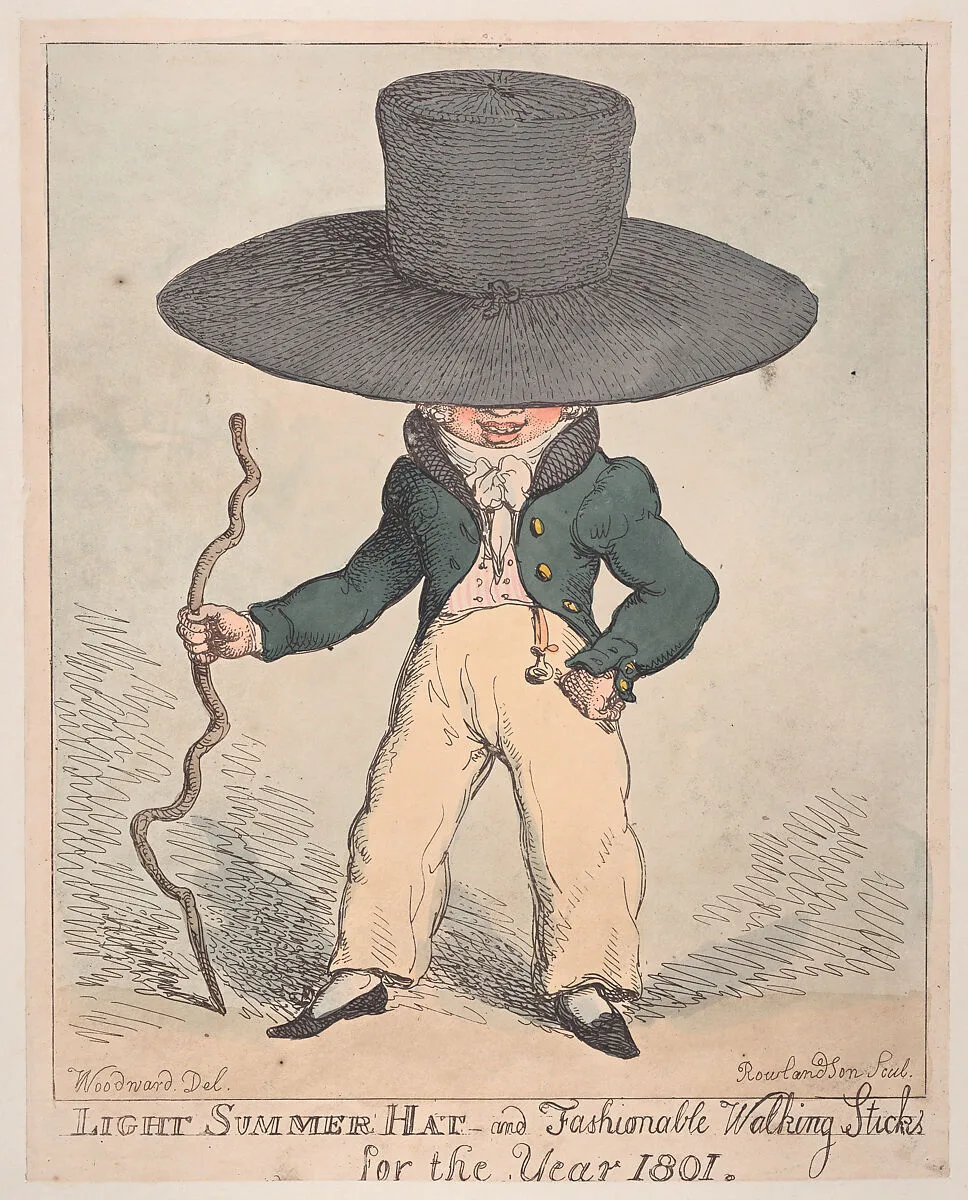 Light Summer Hat and Fashionable Walking Sticks for the Year 1801 — Rudolph Ackermann, London|Thomas Rowlandson|George Murgatroyd Woodward
