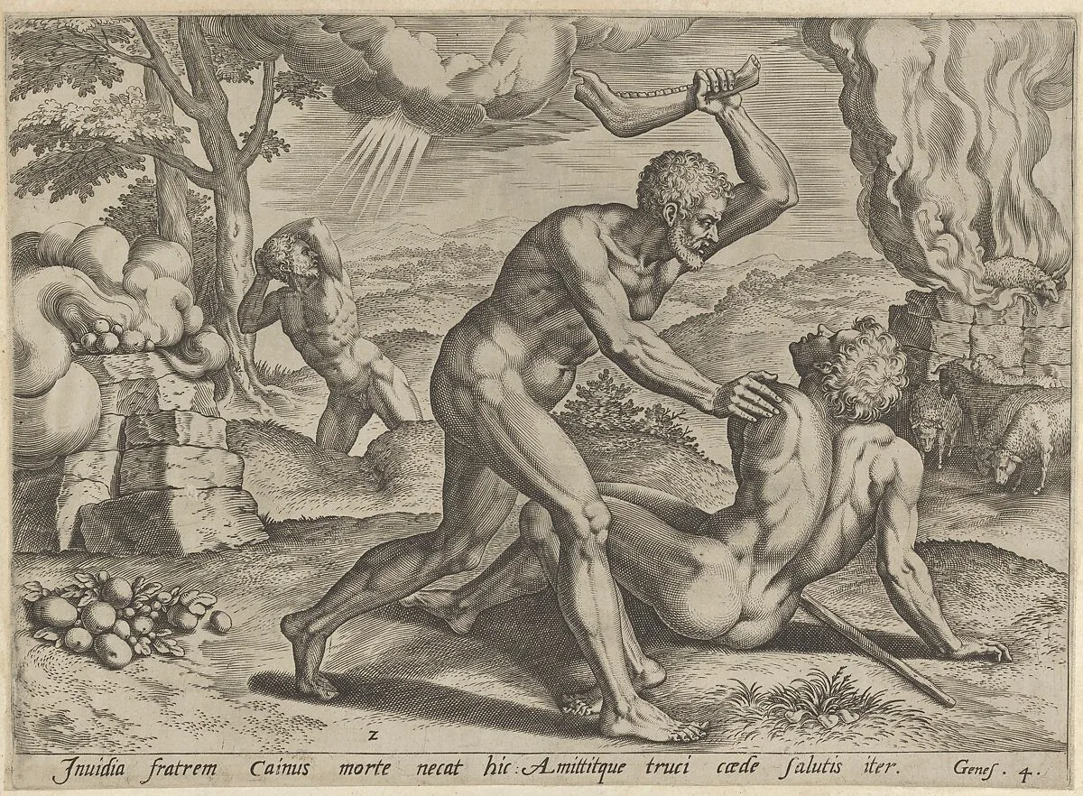 Cain murdering Abel (plate 2 from The Story of Cain and Abel) — Michiel Coxie (I)|Johann Sadeler I