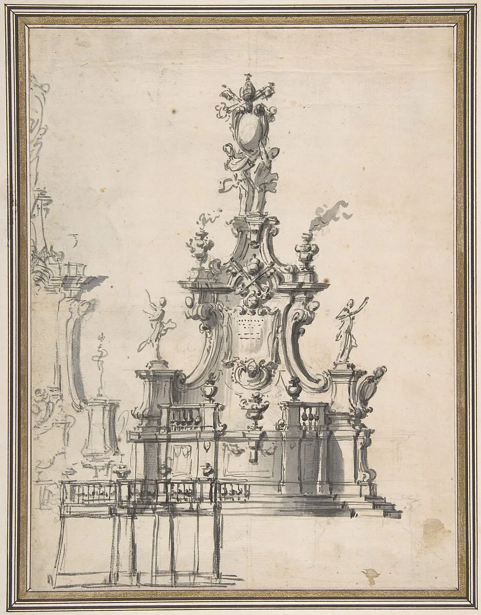 Design for a Catafalque or a Tomb Monument — Anonymous, Italian, Bolognese 18th century artist