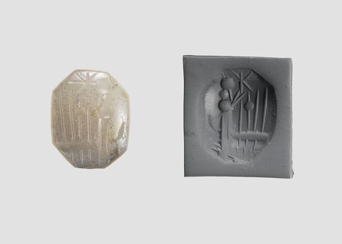 Stamp seal (octagonal pyramid) with cultic scene — Unknown