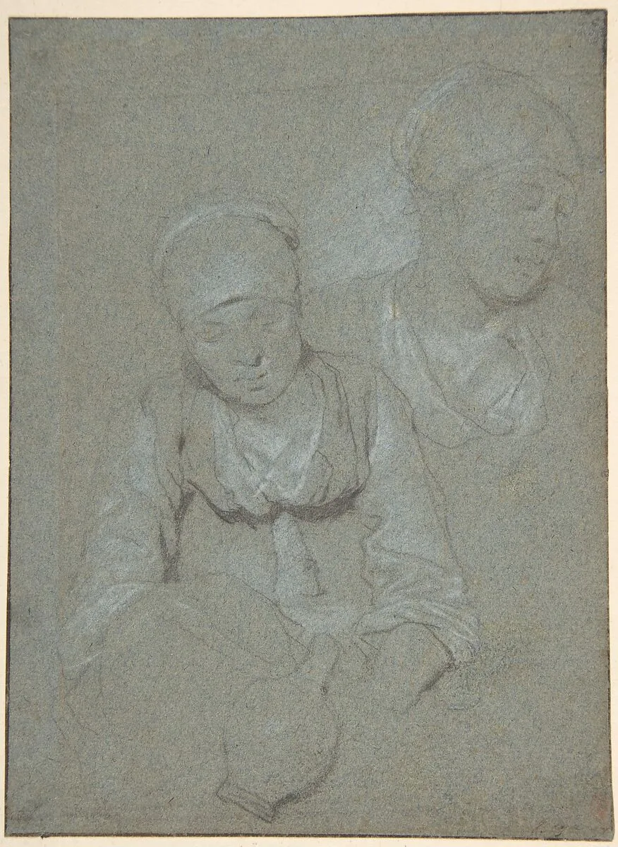 Woman Holding a Jug and a Study of her Head Seen from the Left — Cornelis Bega