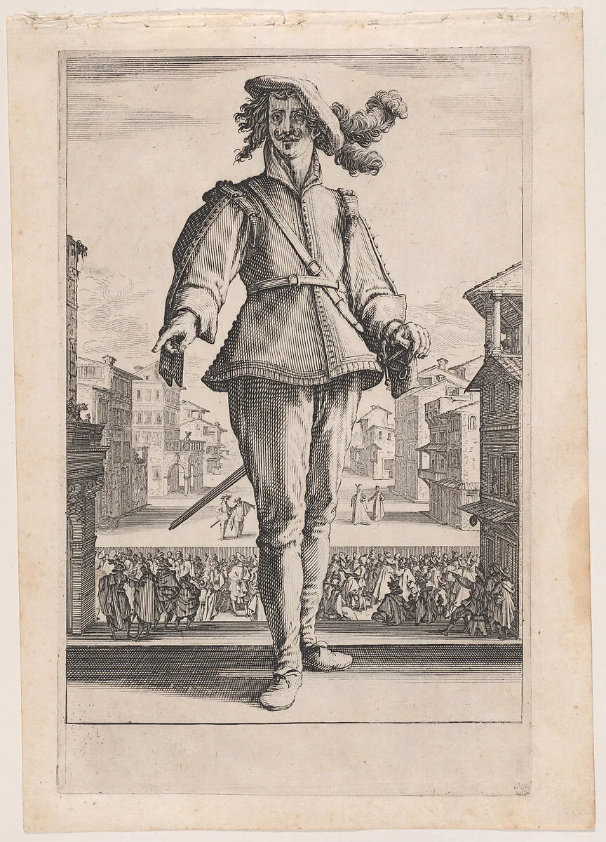 Le Captain ou L'Amoureux, from Les Trois Pantalons pièces appélees Les Trois Acteurs (The Three Pants also called the Three Actors) — Jacques Callot