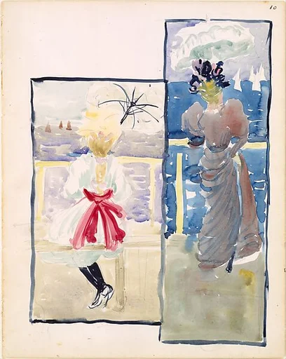 Large Boston Public Garden Sketchbook: A young girl and a woman gazing out to sea