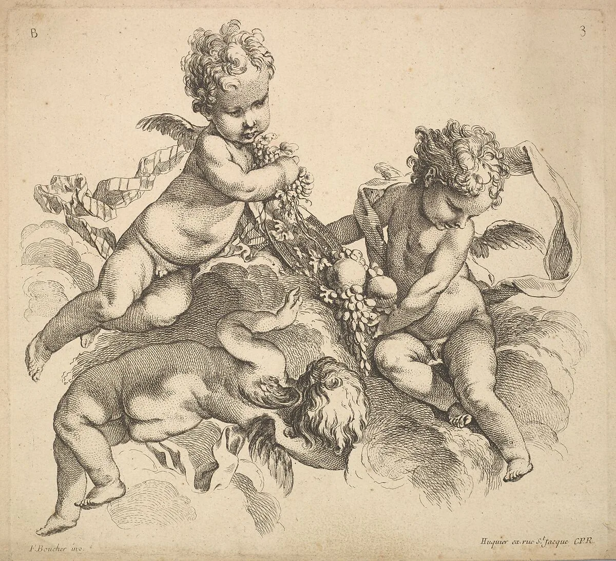 Three Children with a Fruit Plate — Gabriel Huquier|François Boucher